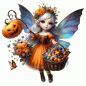 Preview: 1 Stück - BÜGELBILD HALLOWEEN ELFE MIT SÜßIGKEITEN  22cm x 22cm