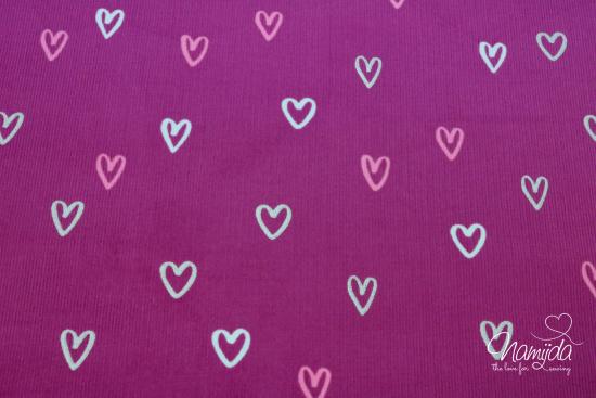 0,5 MTR. ♥ WEICHER FEINCORD GlITZER HEARTS BEERE ♥