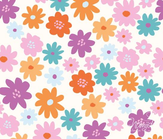 0,5 MTR. ♥ PAINTED FLOWERS JERSEY - MULTICOLOR ♥