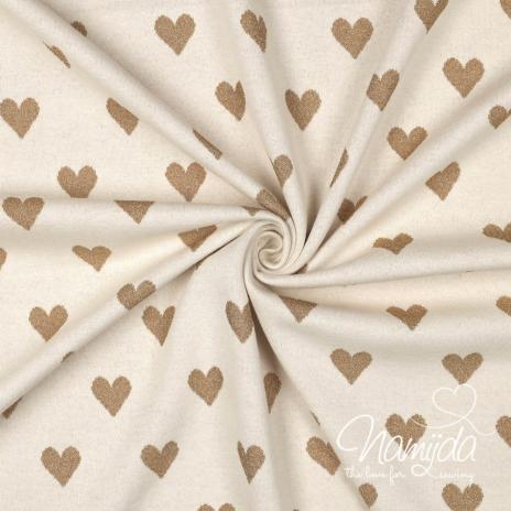 0,5 MTR. ♥ WEICHER FEINSTRICK JACQUARD MIT LUREX HERZEN - NATURAL ♥