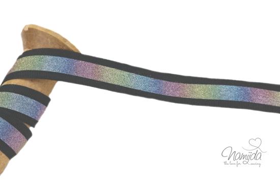 1 MTR. ♥ REFLEKTOR REGENBOGEN BAND SCHWARZ - 20mm ♥