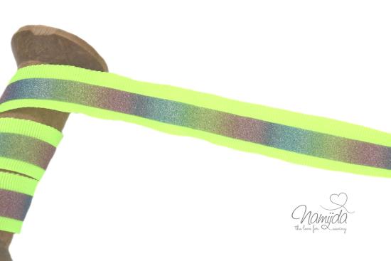 1 MTR. ♥ REFLEKTOR REGENBOGEN BAND NEON GELB - 20mm ♥