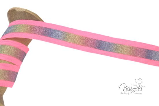 1 MTR. ♥ REFLEKTOR REGENBOGEN BAND NEON PINK - 20mm ♥