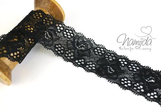 1 MTR. ♥ Elastische SPITZENBORTE - SCHwaRZ - 3,5cm ♥