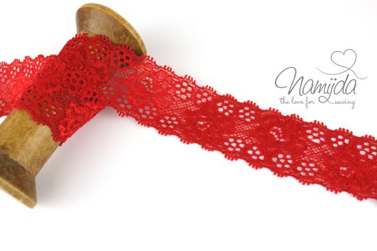 1 MTR. ♥ Elastische SPITZENBORTE - RoT - 3,5cm ♥