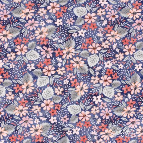 0,5 MTR. ♥ SOFT SWEAT AUTUMN FLOWERS NAVY ♥