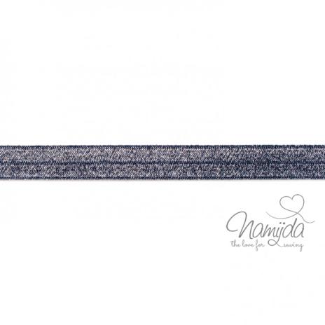 1 MTR. ♥ Elastisches Einfassband - GLITTER BLAU - Falzgummi ♥