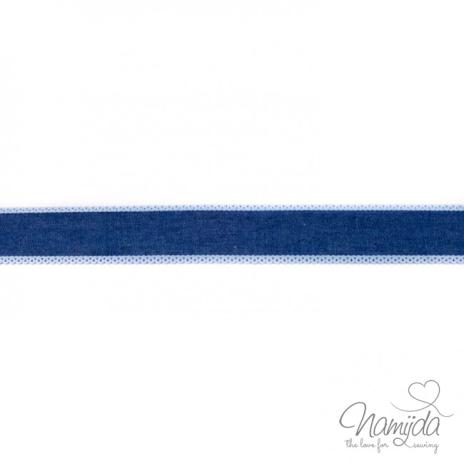 1 MTR. ♥Jeans Band mit heller Spitze - Blau 25mm ♥