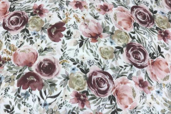 0,5 MTR. ♥ MUSSELIN ROSES & FLOWERS WEISS ♥