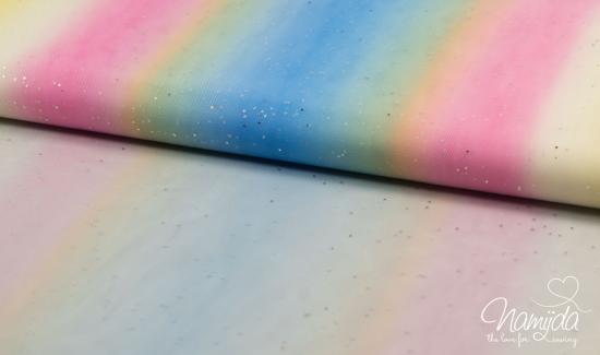 0,5 MTR. ♥ WEICHER SOFT *GLITZER* FARBVERLAUF RAINBOW MuLTICoLour TüLL ♥