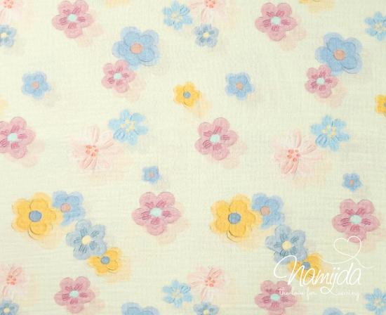 0,5 MTR. ♥ MUSSELIN DOUBLE GAUZE - FLOWERS HELLMINT ♥