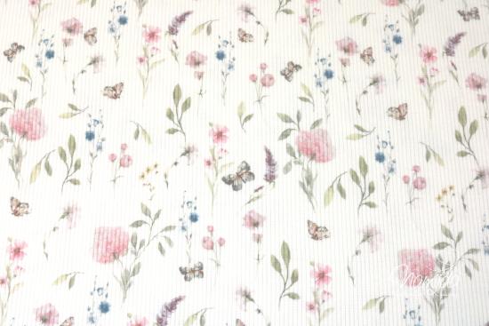 0,5 MTR. ♥ RIPPSTRICK JERSEY  BUTTERFLY & FLOWERS ♥