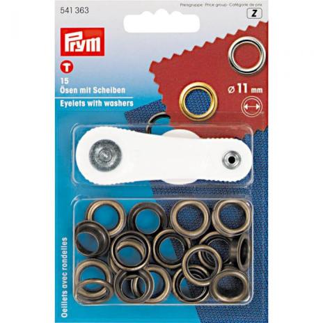 15 PRYM Ösen mit Scheiben - EYELETS - 11mm - BRONZE - 541363