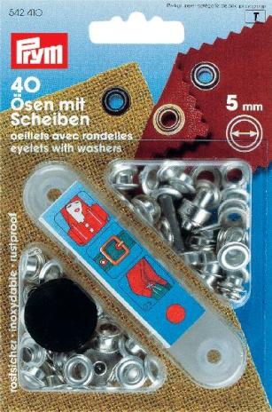 40 PRYM Ösen mit Scheiben - EYELETS - 5mm - Silber 542410