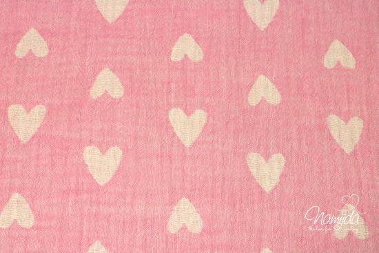 0,5 MTR. ♥ MUSSELIN DENIM HEARTS  ROSA ♥