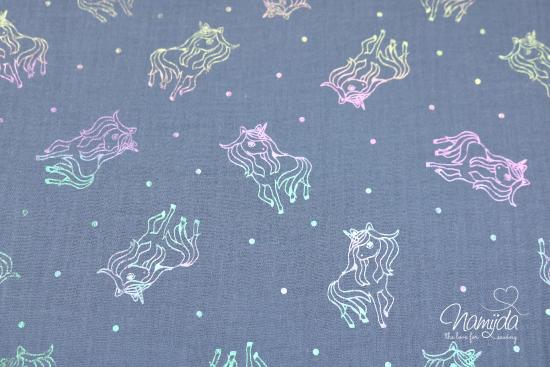 0,5 MTR. ♥ MUSSELIN DouBLE GAUZE - FOIL UNICORN Multicolor - JEANS ♥