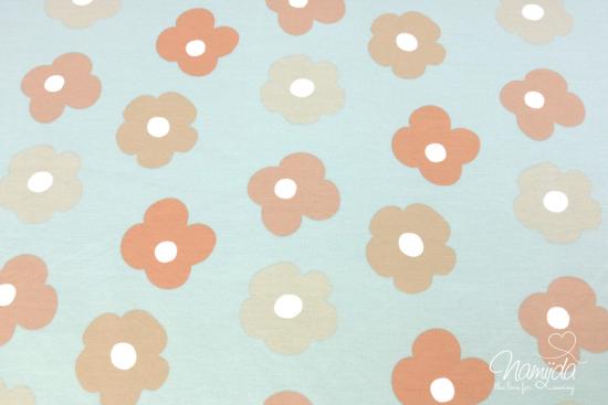 0,5 MTR. ♥ FRENCH TERRY - SOMMERSWEAT DAISY FLOWERS MINT/APRICOT ♥