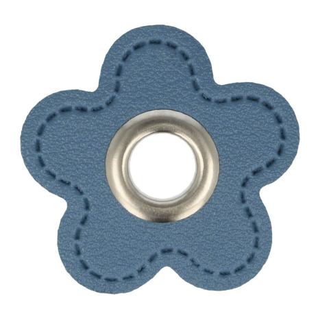 1 STÜCK KuNSTLEDER ÖSEN Patch BLUME JEANS - 8mm - SILBER