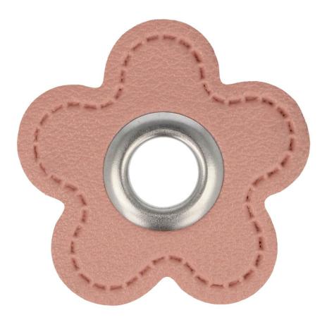 1 STÜCK KuNSTLEDER ÖSEN Patch BLUME ROSA - 8mm - SILBER