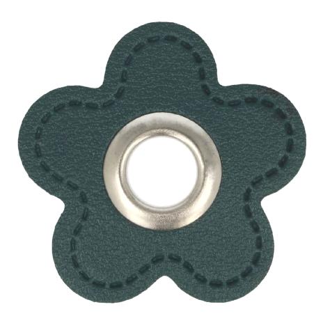 1 STÜCK KuNSTLEDER ÖSEN Patch BLUME PETROL - 8mm - SILBER