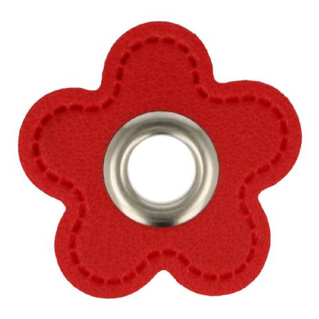 1 STÜCK KuNSTLEDER ÖSEN Patch BLUME ROT - 8mm - SILBER