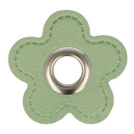 1 STÜCK KuNSTLEDER ÖSEN Patch BLUME MINT - 8mm - SILBER