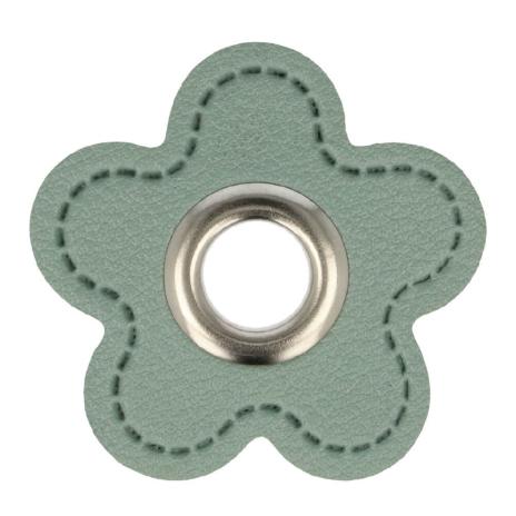 1 STÜCK KuNSTLEDER ÖSEN Patch BLUME DUSTY MINT - 8mm - SILBER