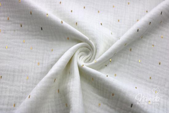 0,5 MTR. ♥ LiTTLE GOLDEN STRiPES  MuSSELIN - WEISS - DouBLE GAUZE ♥