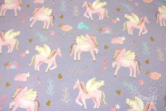 0,5 MTR. HAPPY UNICORN FLIEDER - BAUMWoLLE POPELINE