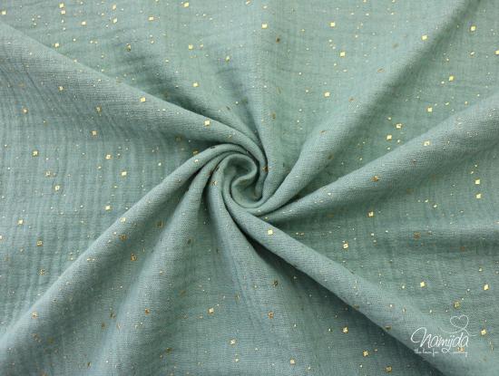 0,5 MTR. ♥ GOLDEN DOTS/PüNKTCHEN MUSSELIN DUSTY MINT ♥