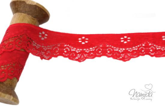 1 MTR. ♥ Elastische SPITZENBORTE - ROT - 3,5cm ♥