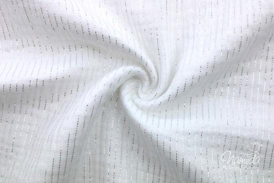 0,5 MTR. ♥ Lurex Stripes MuSSELIN - WeiSS/SilBER - DouBLE GAUZE ♥