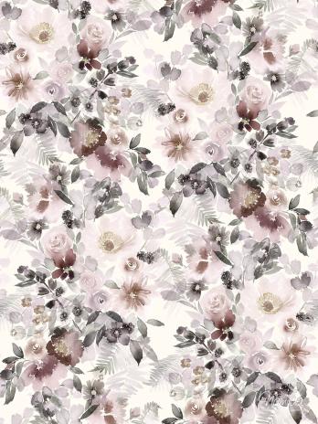 0,5 MTR. ♥ RIPPSTRICK JERSEY AQUARELL FLOWERS/BEERE ALTROSA ♥