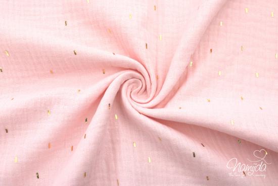 0,5 MTR. ♥ LiTTLE GOLDEN STRiPES  MuSSELIN - ROSE - DouBLE GAUZE ♥