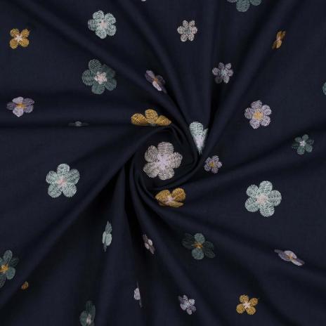 0,5 MTR. BESTICKTE DAISY BLÜMCHEN BAUMWoLLE - NAVY