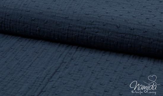 0,5 MTR. ♥ DoTTY MuSSELIN - NAVY - DouBLE GAUZE ♥