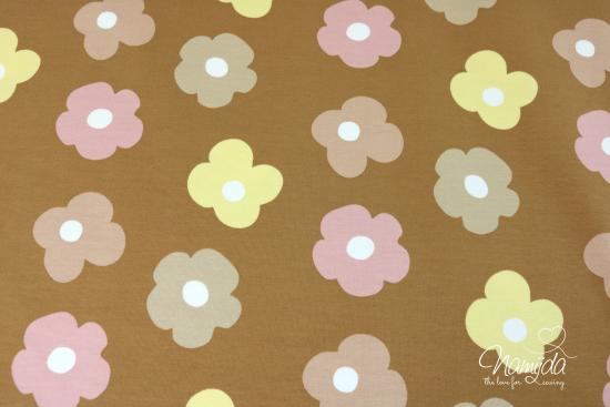 0,5 MTR. ♥ FRENCH TERRY - SOMMERSWEAT DAISY FLOWERS BRAUN/ROSE ♥