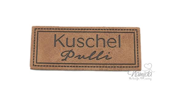 1 Stück - KuNSTLEDER LABEL - Kuschel Pulli - AUFNÄHER MIT VORGEDRUCKTER NÄHNAHT - 25mm x 60mm