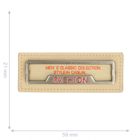 1 Stück - AUFNÄHER/LABEL FASHION 59X21MM BEIGE