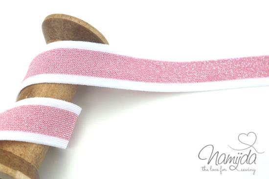 1 MTR.  LUREX BAND ROSA/WeiSS - 2,5cm