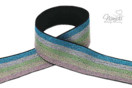 1 MTR. Soft Glamour Glitzer Gummiband 40mm RAINBOW