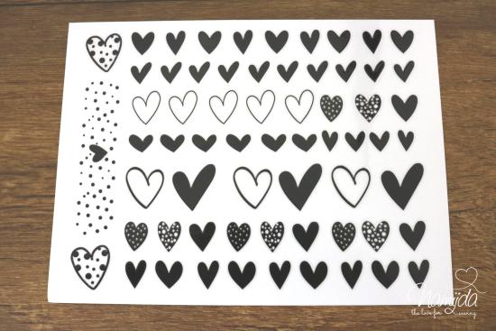 1 BOGEN - RUB-ON STICKER  ♥ HERZEN - A5 ♥