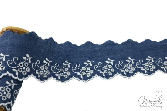 ♥1 Mtr. WäSCHESPITZE BLOSSOM - ZWEIFARBIG - JEANS/WEISS - 5cm ♥ -