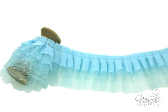 1 MTR. ♥ SUPER WEICHE RüSCHENBORTE - LIGHT BLUE - 70mm ♥ -