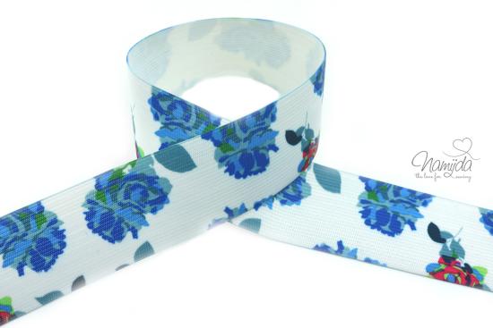 1 MTR. FLoWERS Gummiband 40mm - BLAU-PiNK