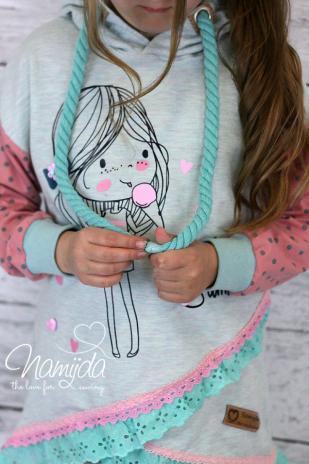 1 MTR. ♥ XXL Gedrehte Hoodie Kordel MINT meliert - 12mm ♥