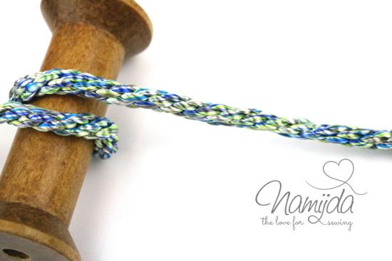 1 MTR. METALLIC MuLTICoLOUR Kordel - BLau/LiME - 8mm