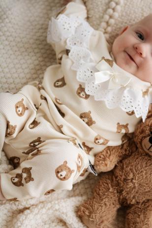 0,5 MTR. ♥ RIPPSTRICK JERSEY  HAPPY BEAR HELLBEIGE ♥