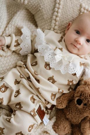 0,5 MTR. ♥ RIPPSTRICK JERSEY  HAPPY BEAR HELLBEIGE ♥