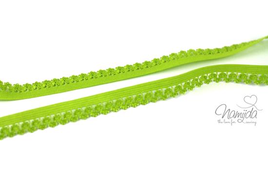 1 MTR. ♥Elastische Spitze mit  Blume - Ziergummi - Lime ♥